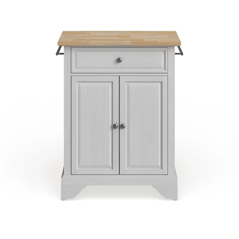 Îlot de cuisine portable avec plateau en bois naturel, finition blanche - 18p x 31l x 35h