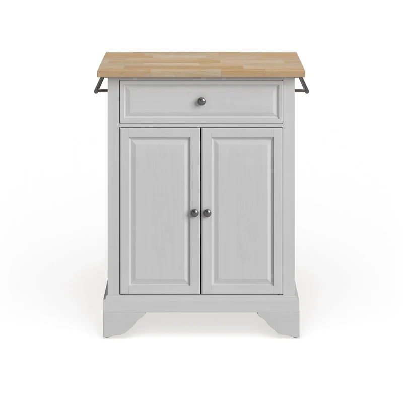 Îlot de cuisine portable avec plateau en bois naturel, finition blanche - 18p x 31l x 35h