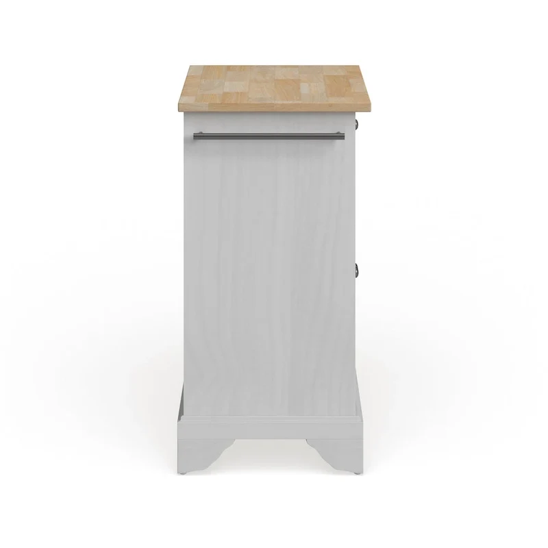 Îlot de cuisine portable avec plateau en bois naturel, finition blanche - 18p x 31l x 35h
