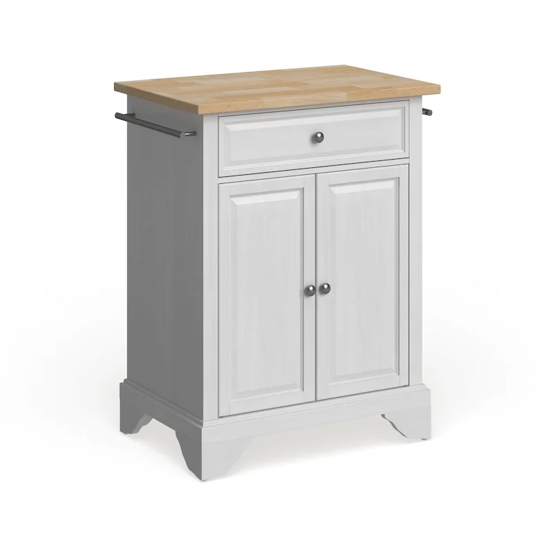 Îlot de cuisine portable avec plateau en bois naturel, finition blanche - 18p x 31l x 35h