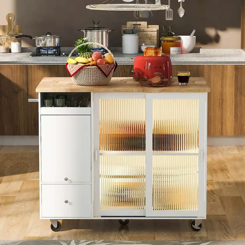 Chariot de cuisine pliable avec lumières LED