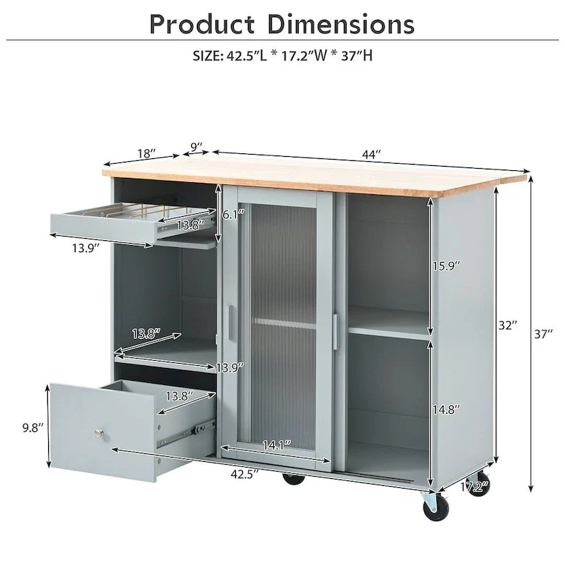 Chariot de cuisine pliable avec lumières LED