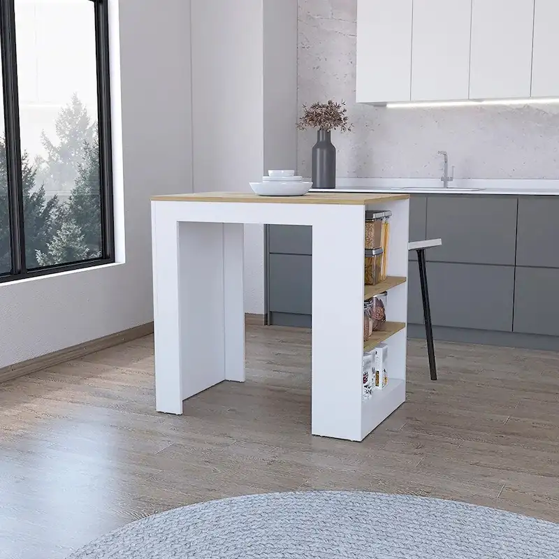 Îlot de cuisine Highlands avec base de rangement blanc et macadamia