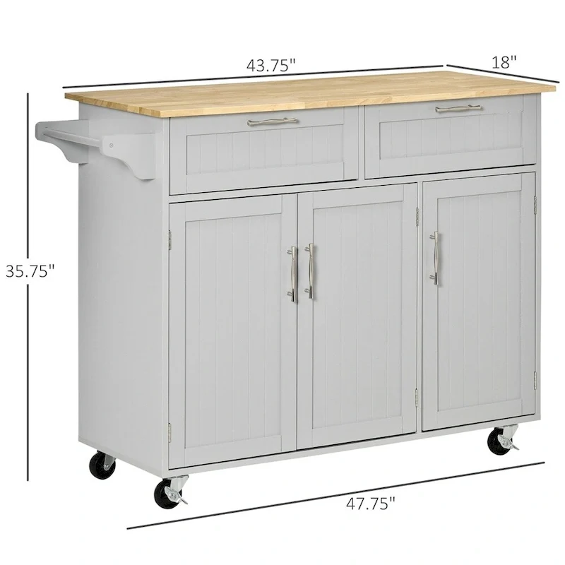 Ilot de cuisine mobile en bois avec rangements et étagères réglables