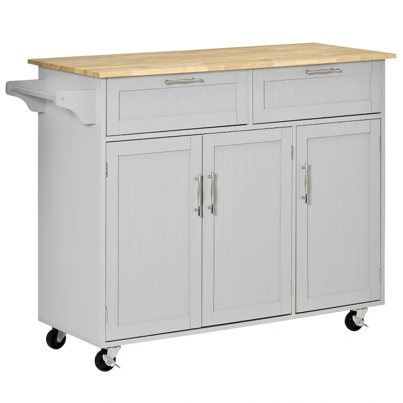 Ilot de cuisine mobile en bois avec rangements et étagères réglables