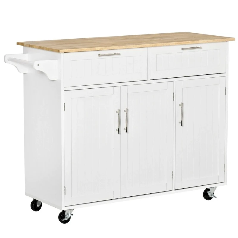 Ilot de cuisine mobile en bois avec rangements et étagères réglables