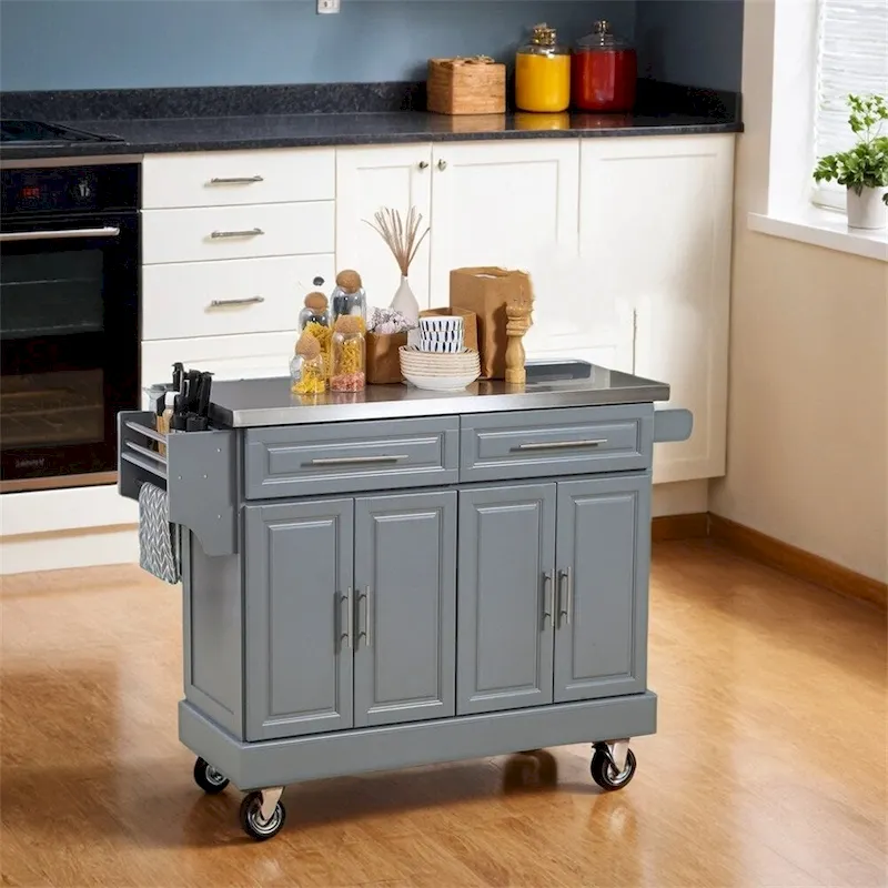 Îlot de cuisine roulant avec rangement, Desserte de cuisine mobile