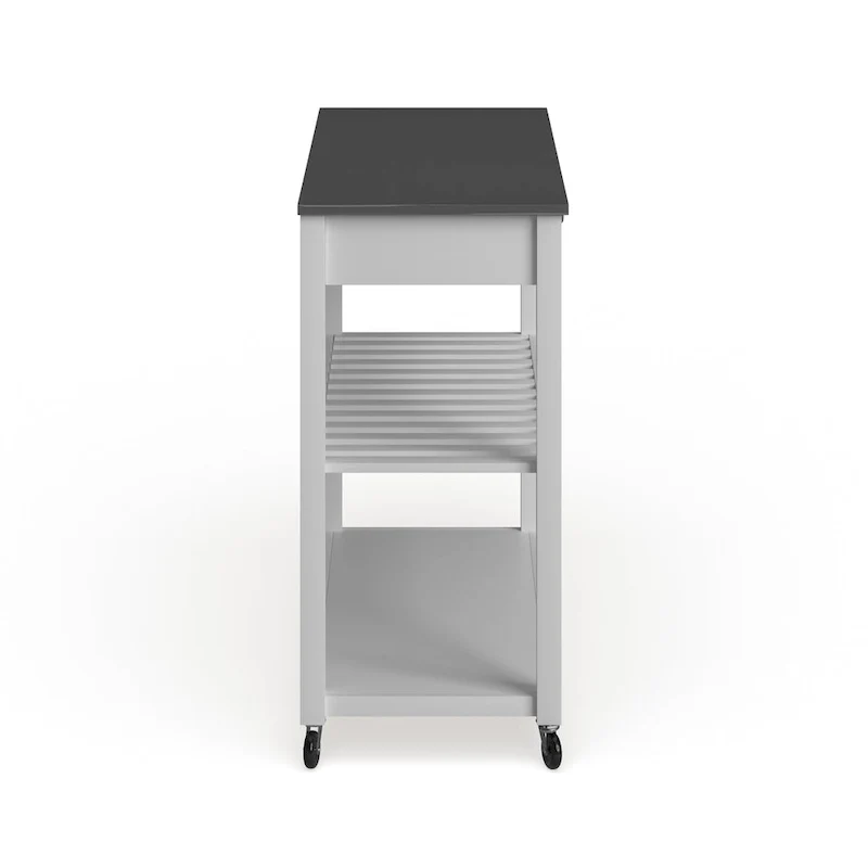Îlot de cuisine en bois blanc/acier inoxydable – 17p x 43l x 35h