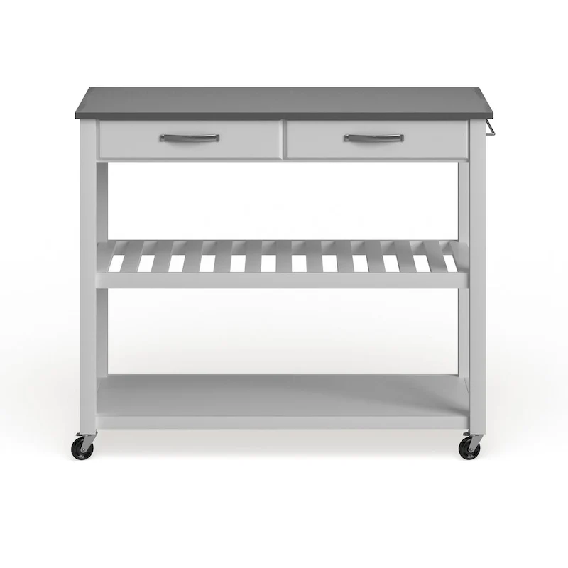 Îlot de cuisine en bois blanc/acier inoxydable – 17p x 43l x 35h