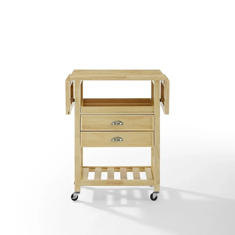 Chariot de cuisine rabattable à deux rallonges, naturel - 15,13p x 45l x 35,25h