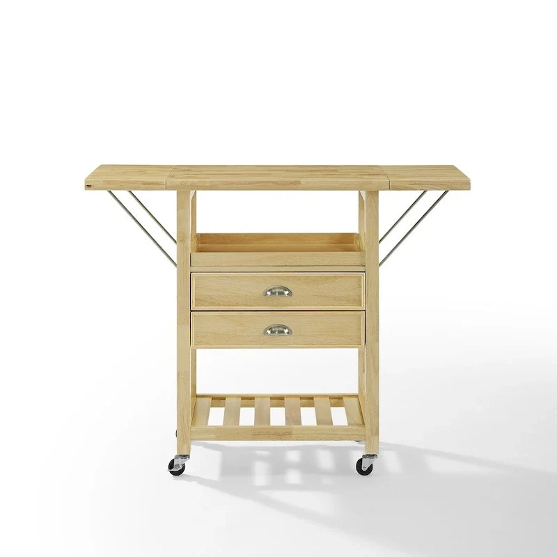 Chariot de cuisine rabattable à deux rallonges, naturel - 15,13p x 45l x 35,25h