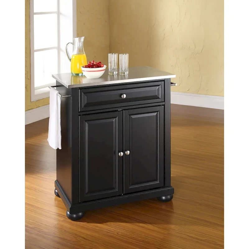 Dessus en acier inoxydable noir Îlot de cuisine portable - 18p x 31l x 35.5h