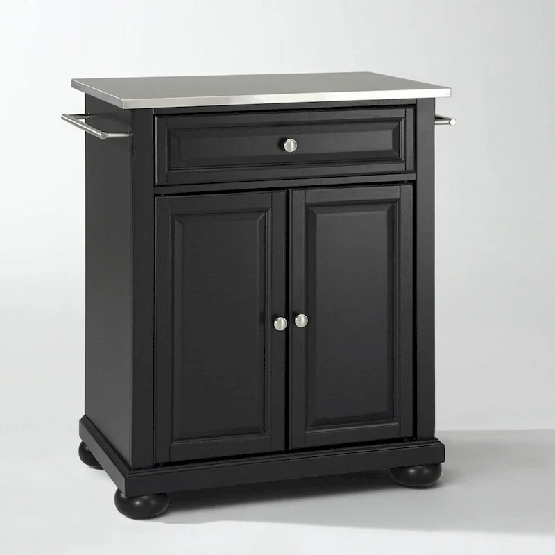 Dessus en acier inoxydable noir Îlot de cuisine portable - 18p x 31l x 35.5h