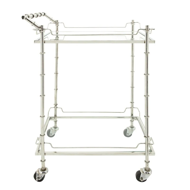 Chariot de bar roulant rectangulaire à deux niveaux en argent 30 avec plateau en verre
