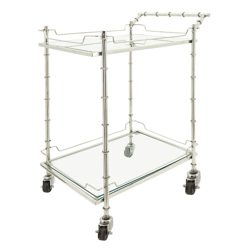 Chariot de bar roulant rectangulaire à deux niveaux en argent 30 avec plateau en verre