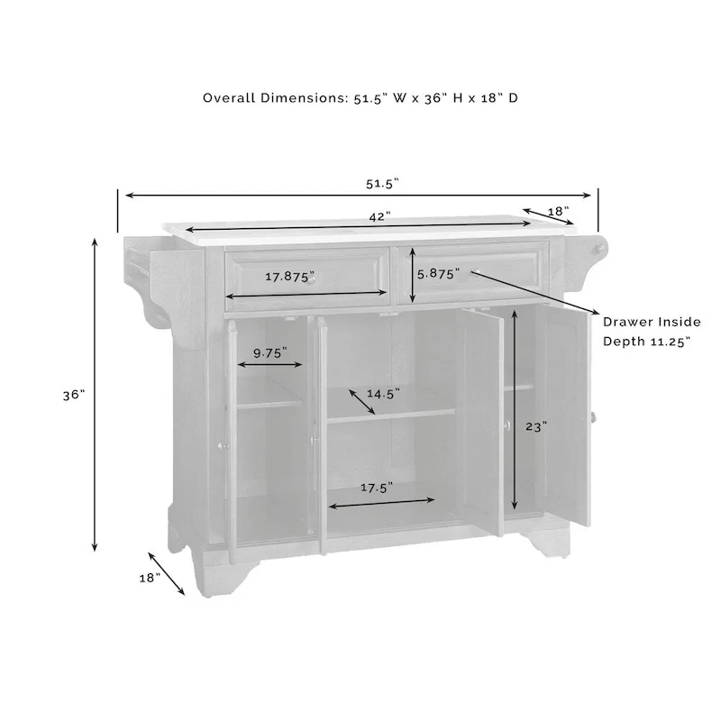 Îlot de cuisine en bois naturel plateau Cerisier classique - 45,7 P x 130,8 L x 91,4 H cm