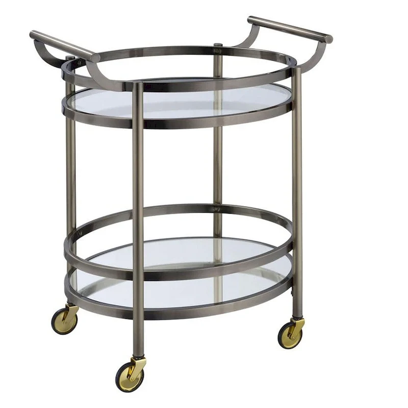 Chariot de service en métal de forme ovale avec 2 étagères, argent - 86,4 H x 48,3 L x 68,6 P cm