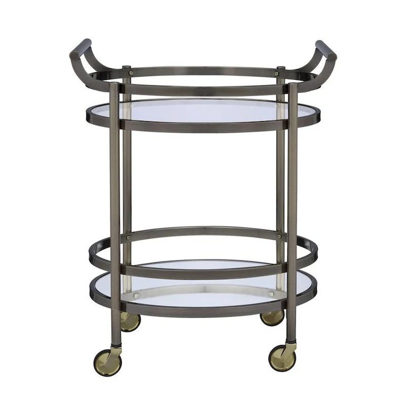 Chariot de service en métal de forme ovale avec 2 étagères, argent - 86,4 H x 48,3 L x 68,6 P cm