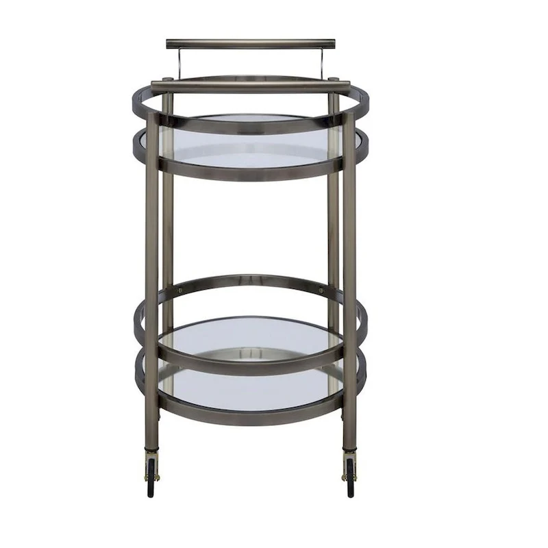Chariot de service en métal de forme ovale avec 2 étagères, argent - 86,4 H x 48,3 L x 68,6 P cm