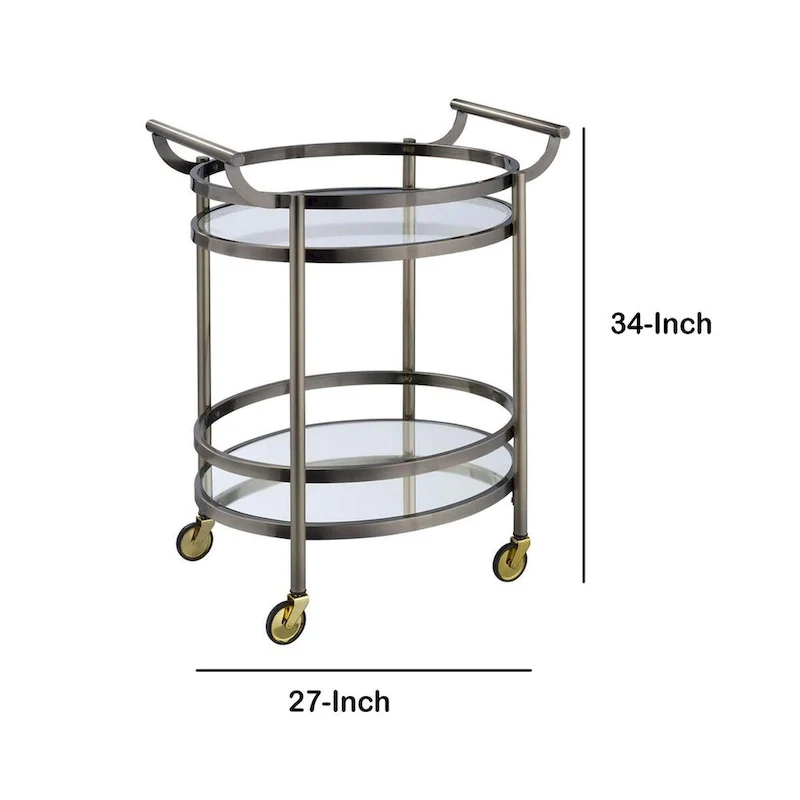 Chariot de service en métal de forme ovale avec 2 étagères, argent - 86,4 H x 48,3 L x 68,6 P cm
