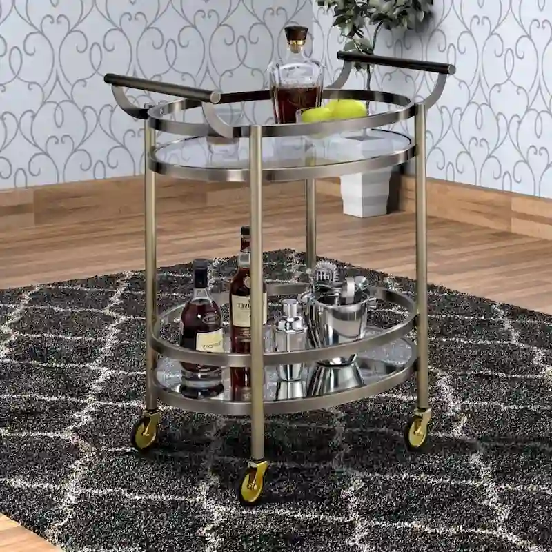 Chariot de service en métal de forme ovale avec 2 étagères, argent - 86,4 H x 48,3 L x 68,6 P cm