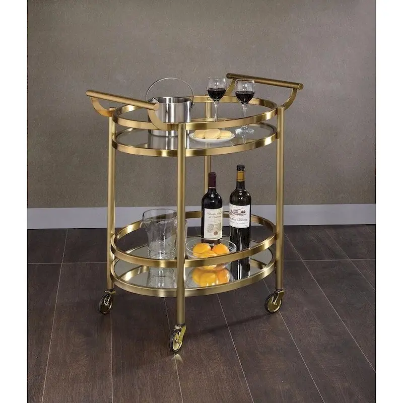 Chariot de service en métal de forme ovale avec 2 étagères, argent - 86,4 H x 48,3 L x 68,6 P cm