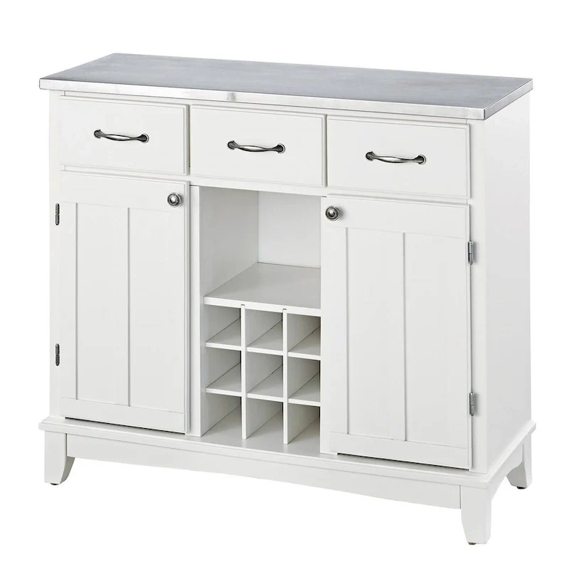 Meuble de Rangement/Dessert de Cuisine avec Plateau en Acier Inoxydable, Casier à Vin Intégré, Blanc - 41.75W x 17D x 36.25H