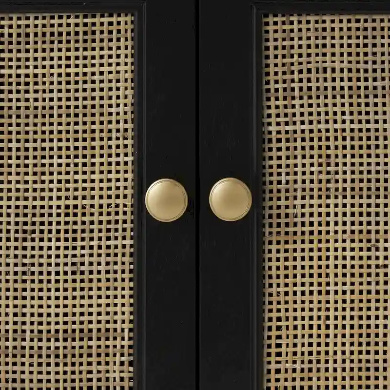 Meuble de Rangement en Bois Fait Main avec 2 Tiroirs et 2 Portes Façade Rotin - Noir