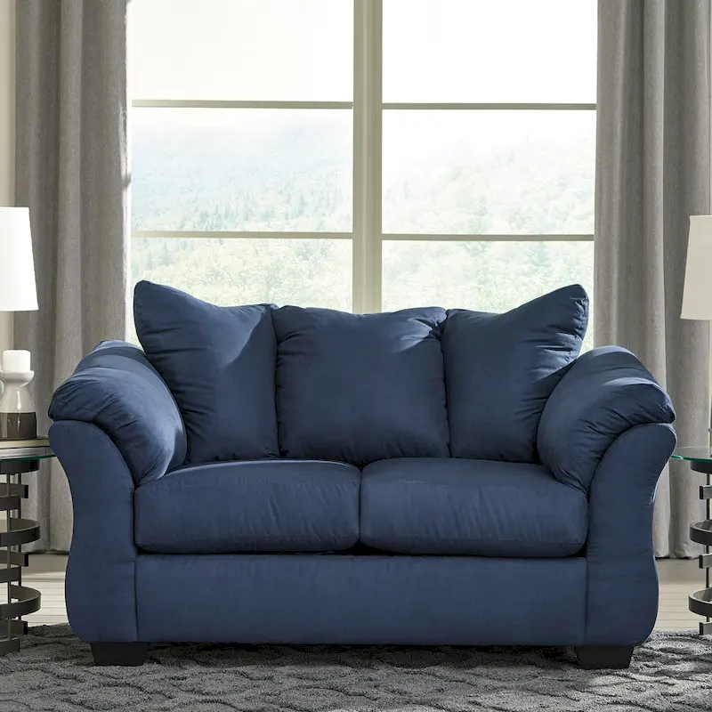 Causeuse dossier oreiller en microfibre bleu marine