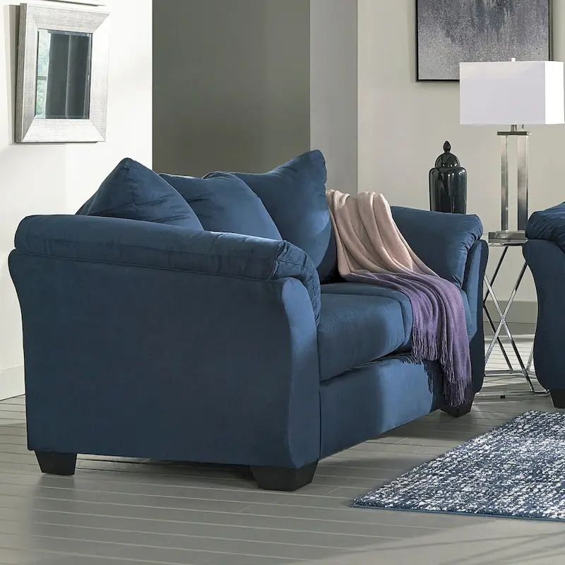 Causeuse dossier oreiller en microfibre bleu marine