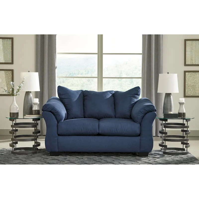 Causeuse dossier oreiller en microfibre bleu marine