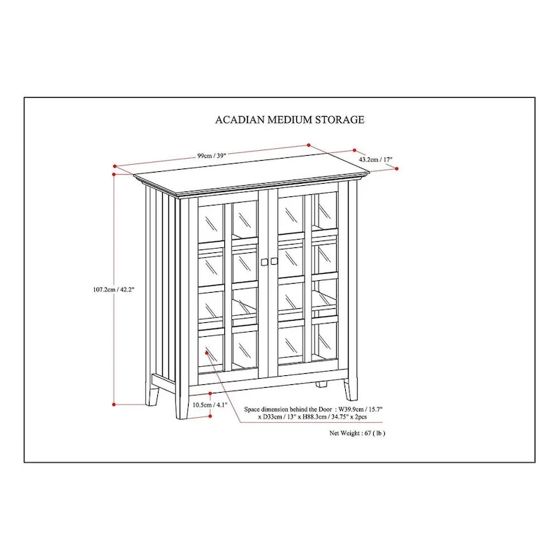 39-in. Solid Wood Storage Cabinet - 39w x 17d x 42.2h