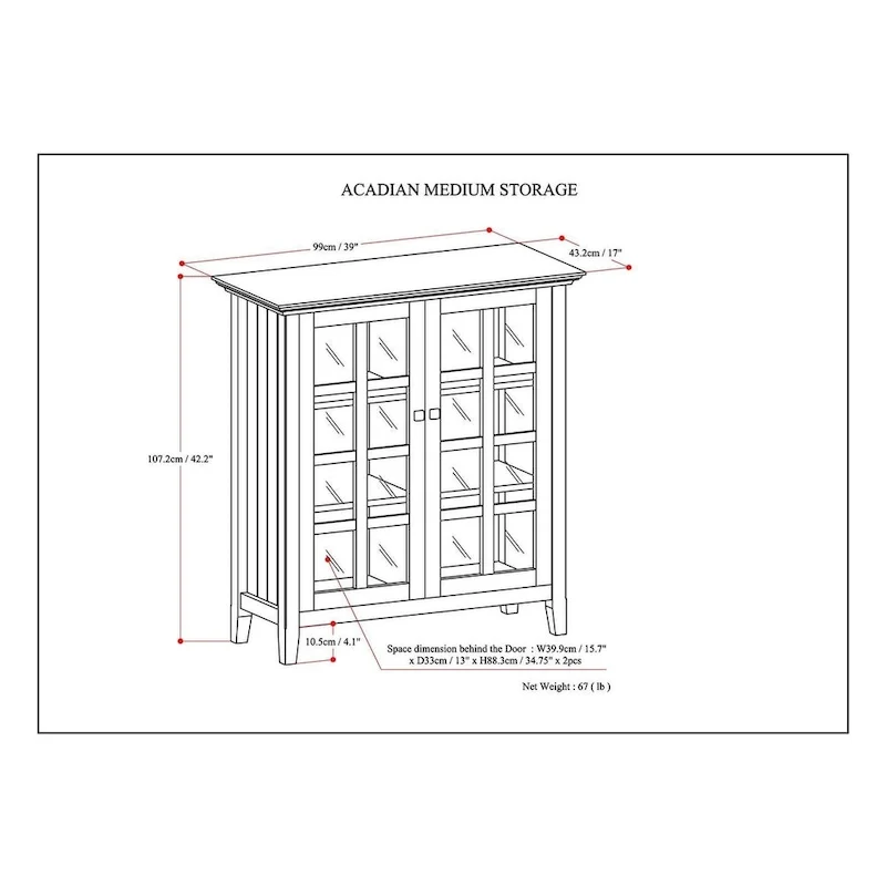 39-in. Solid Wood Storage Cabinet - 39w x 17d x 42.2h