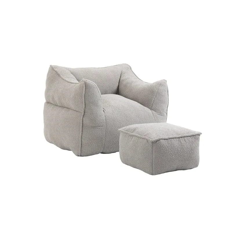 Pouf carré sans accoudoirs en tissu bouclé avec ottoman