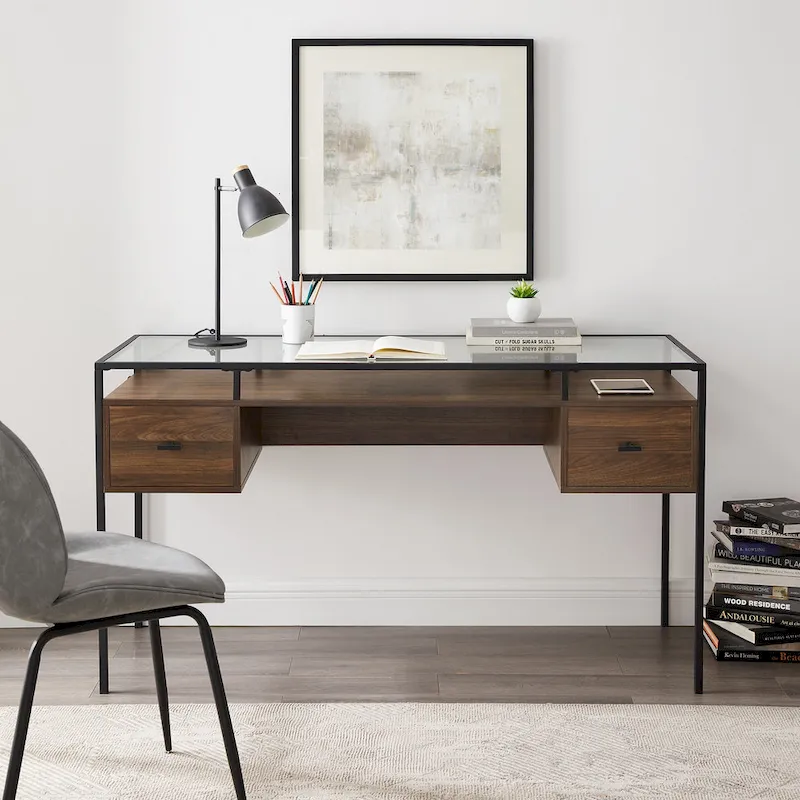 Bureau d'écriture avec plateau en verre de 56 pouces