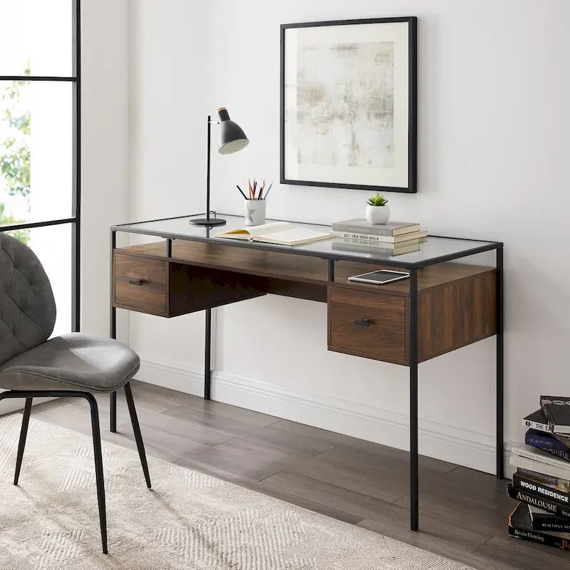 Bureau d'écriture avec plateau en verre de 56 pouces