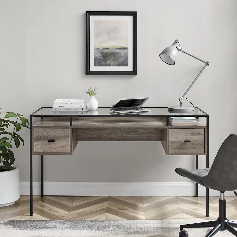Bureau d'écriture avec plateau en verre de 56 pouces