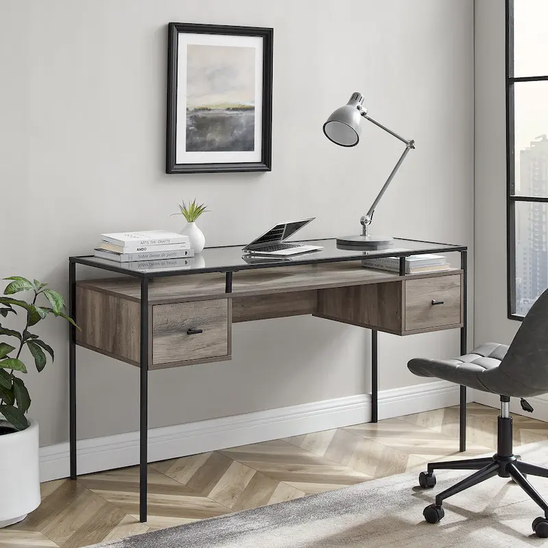 Bureau d'écriture avec plateau en verre de 56 pouces
