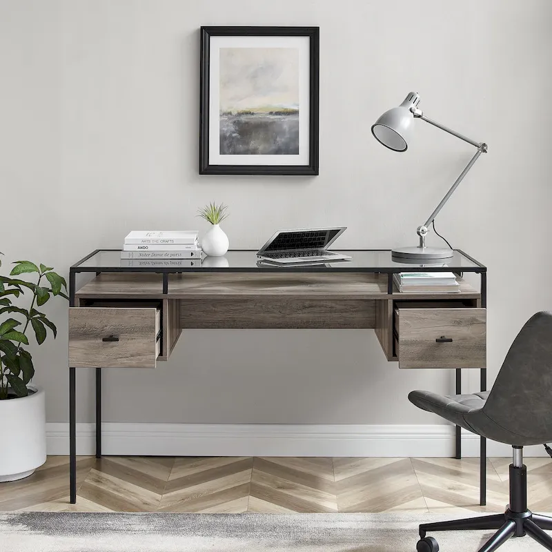 Bureau d'écriture avec plateau en verre de 56 pouces