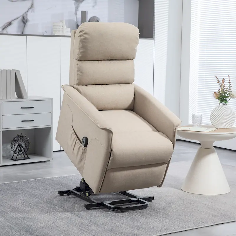 Fauteuil inclinable électrique pour personnes âgées, réglable en tissu, avec télécommande et poches latérales