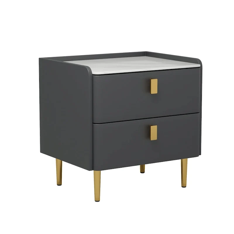 Table de chevet de chambre à coucher moderne de luxe en similicuir à 2 tiroirs
