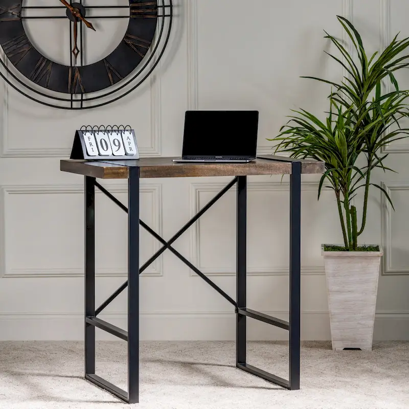Bureau assis-debout en manguier et métal