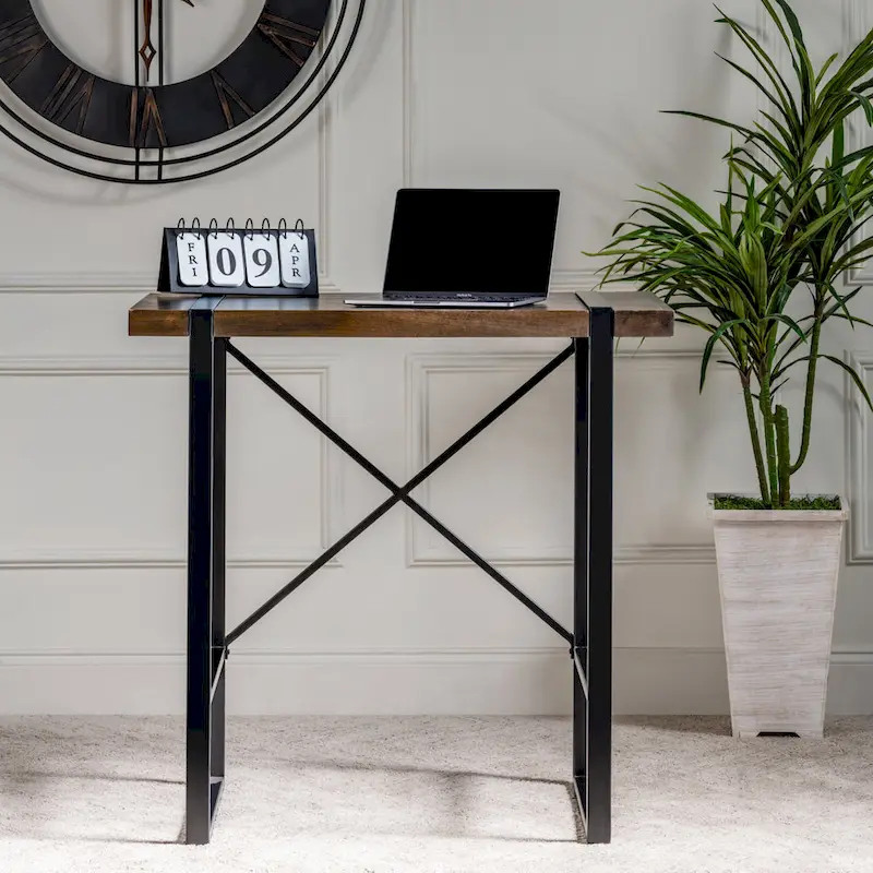 Bureau assis-debout en manguier et métal