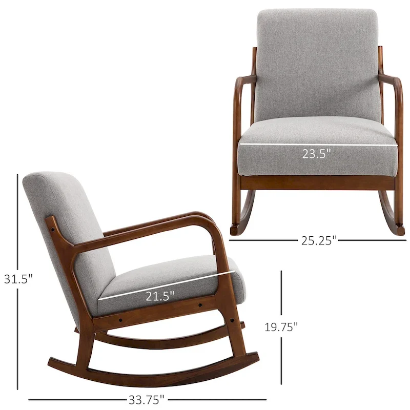 Fauteuil à bascule moderne gris à dossier haut de 64,3 cm avec base en bois massif