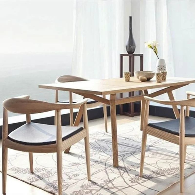 Chaises en bois massif avec accoudoirs, en chêne et similicuir, pour salle à manger, cuisine, chambre, bureau.