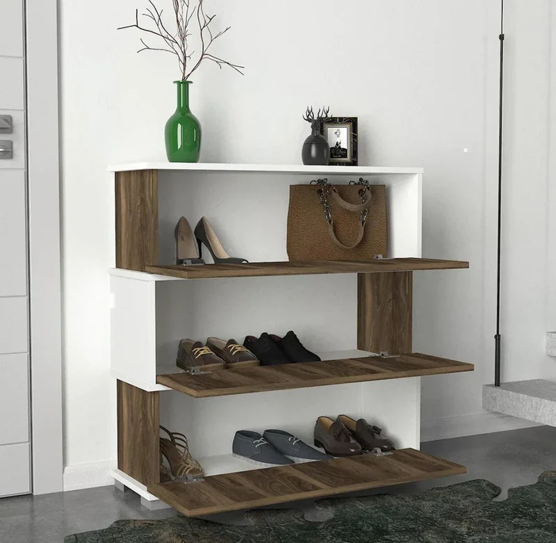 Meuble chaussures NAMIR-blanc et Noyer - 90cm