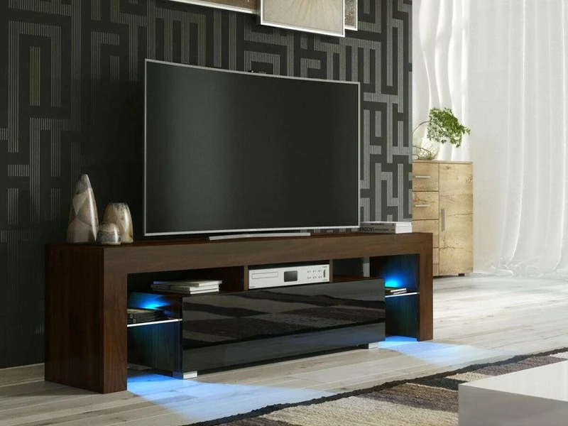 OTIS 150CM - Meuble TV avec éclairage LED - Wengé et Noir