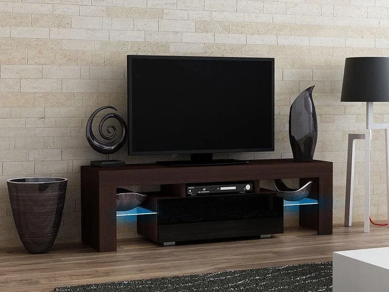 OTIS 150CM - Meuble TV avec éclairage LED - Wengé et Noir