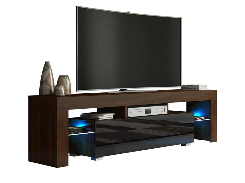 OTIS 150CM - Meuble TV avec éclairage LED - Wengé et Noir