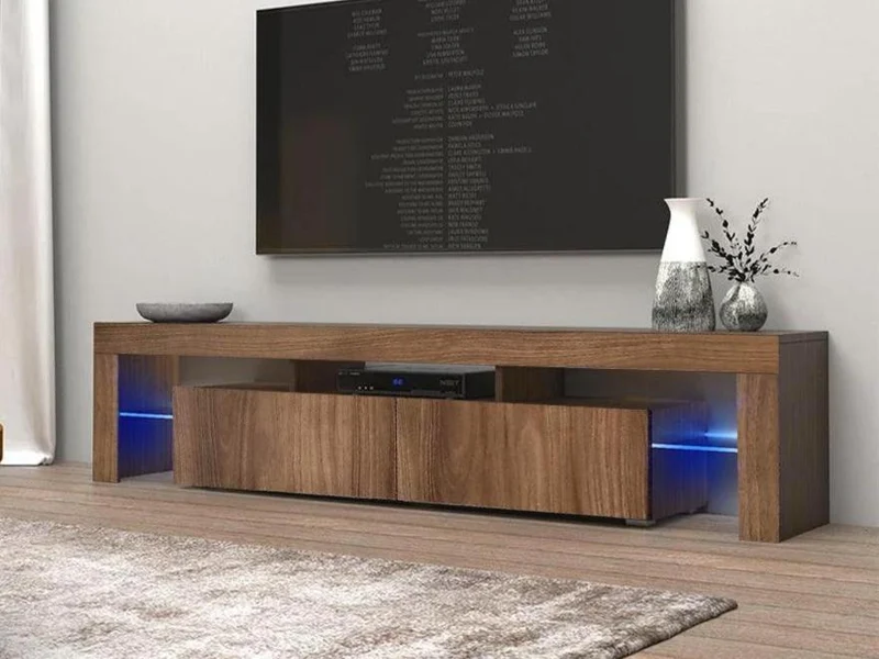 Meuble TV avec éclairage LED 200cm - Effet Noyer
